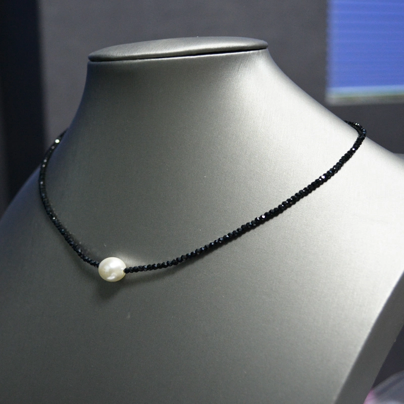 Fashion Black Spinel Necklace with Fresh Water Pearl (CFSPN009)