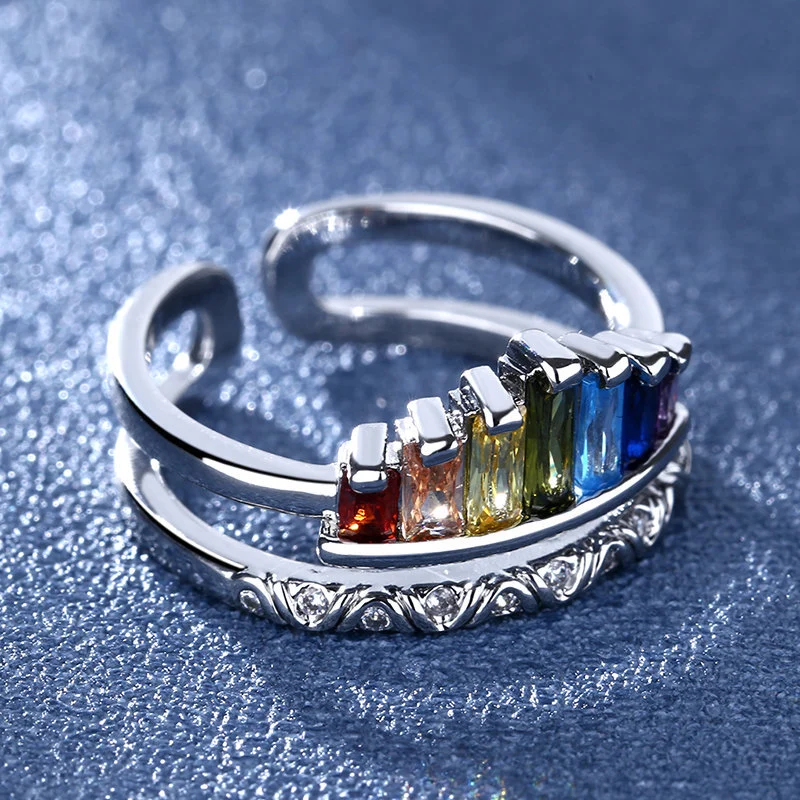 Micro Inlaid Zircon Rainbow Crown Fashion Openings Adjustable Index Ring
