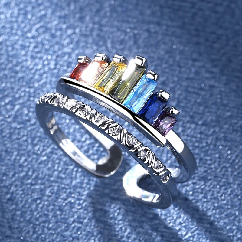 Micro Inlaid Zircon Rainbow Crown Fashion Openings Adjustable Index Ring