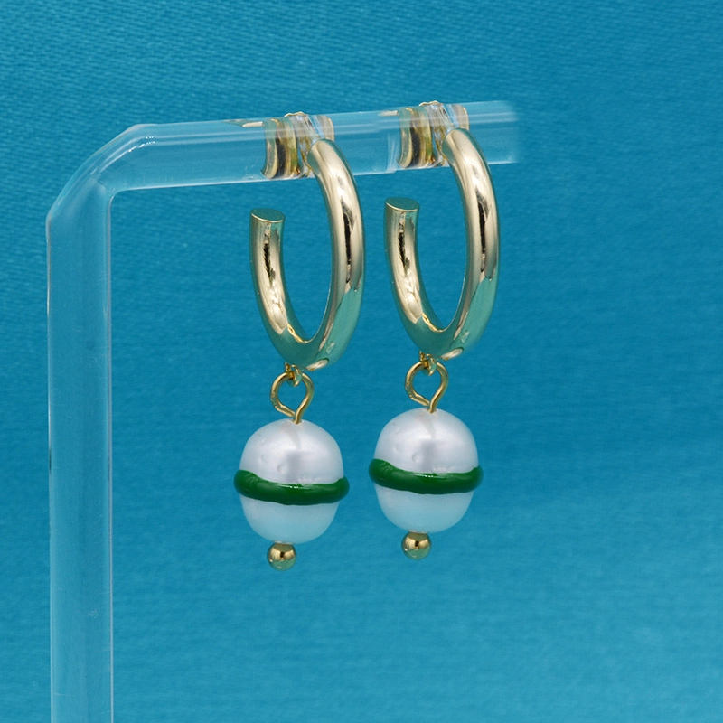 Lead&Nickle Free Colorful Enamel Women Jewelry 925 Sterling Silver Fine Pearl Charm Huggie Hoop Earrings