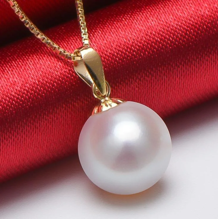 3A Round Genuine Fresh Water Natural Real Freshwater Cultured Pearl Jewelry Necklace with 18K Gold