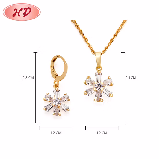 Women Fashion Jewelry 18K Rose Gold Plated Alloy Silver Pendant Chain Necklace with Crystal Pearl Earring Sets