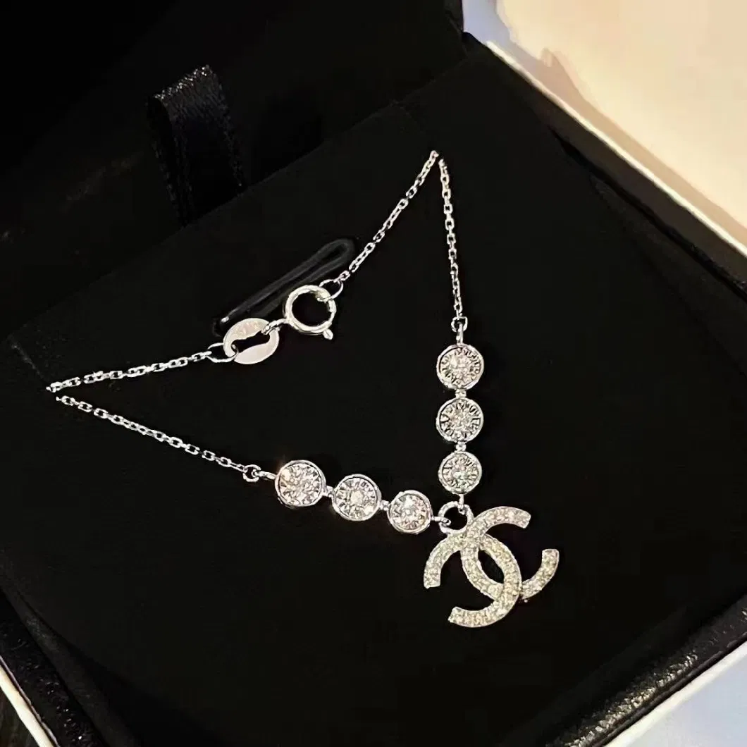 Wholesale Imitation Brand Jewelry Double C Zircon CZ Stone Silver Necklace 925 Sterling Sliver Necklace
