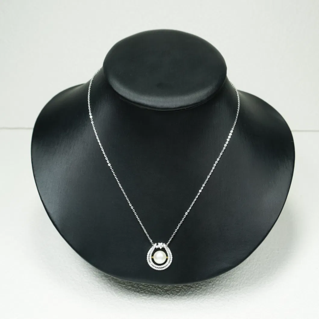 Design Simple Pretty Rhodium Fashion Silver Jewelry with Cubic Zirconia Pearl Necklace