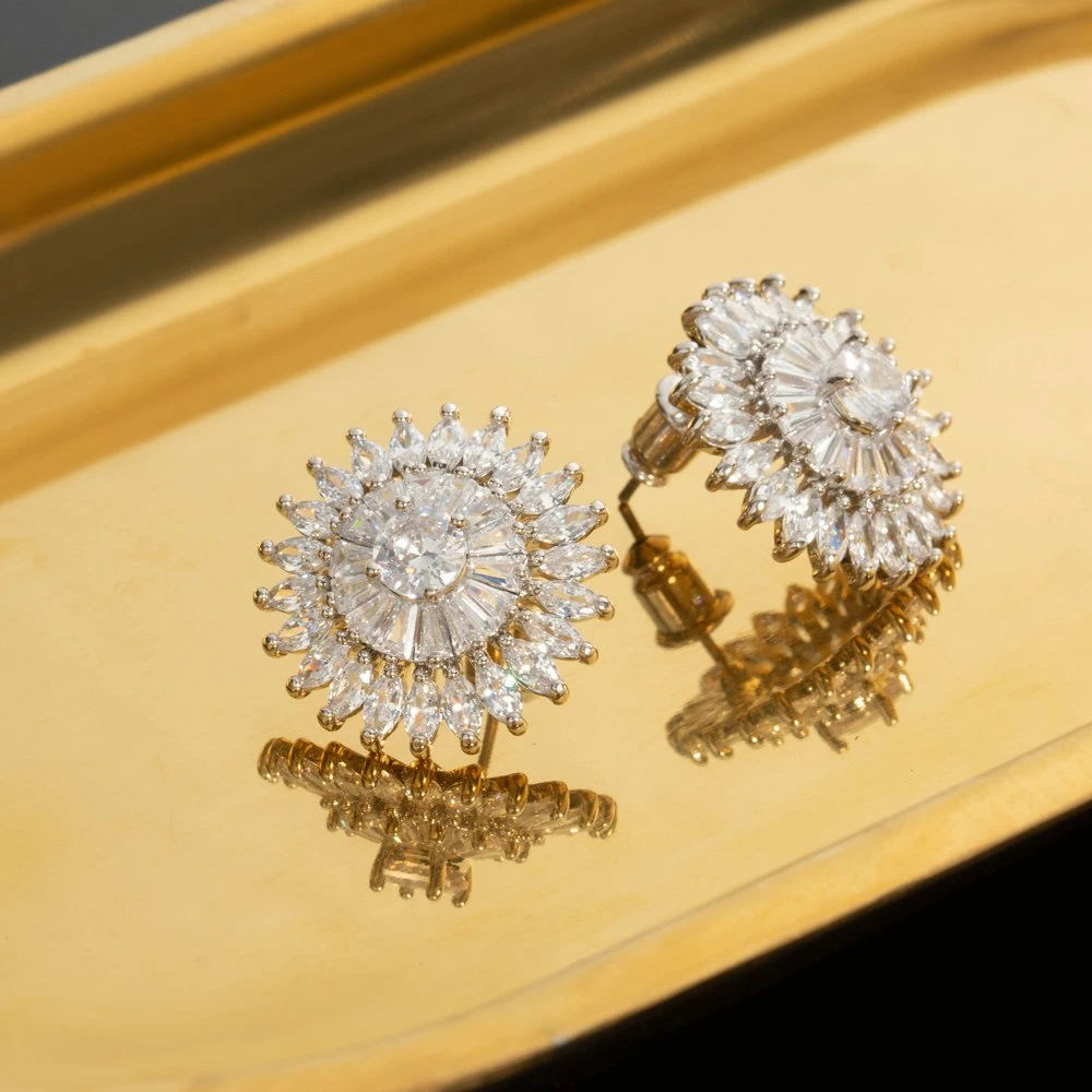 Popular Flower Shape Stud 925silver Plated Earring Shinny Zircon Fashion Jewelry