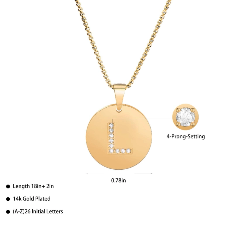 Fashoin Letter Round Pendant Necklace Stainless Steel Gold Plated Jewelry Handcraft Design
