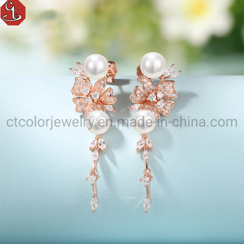 2022 New pearl Flower Drop Earrings for Women Fashion Jewelry 925 Silver Earrings Gift