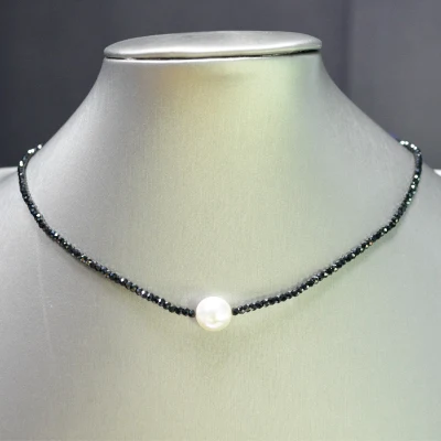 Fashion Black Spinel Necklace with Fresh Water Pearl (CFSPN009)
