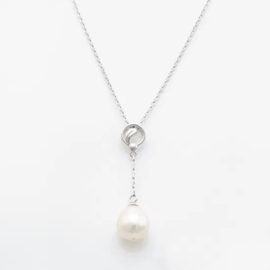 Design Simple Pretty Rhodium Fashion Silver Jewelry with Cubic Zirconia Pearl Necklace