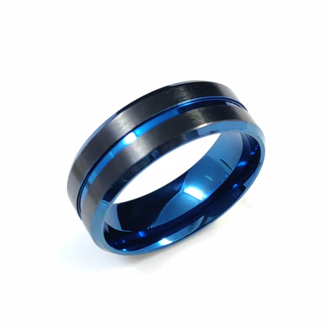 Pure Titanium Gold Ring Wholesale Blue Black Titanium Ring for Men Tr2386