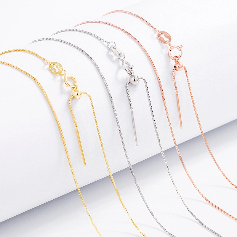 Wholesale Universal Chain Trendy Gold Plating Plain Chains 925 Sterling Silver Cross/ Rolo/Beads Slide Necklace Suitable All Pendant Chain Jewelry