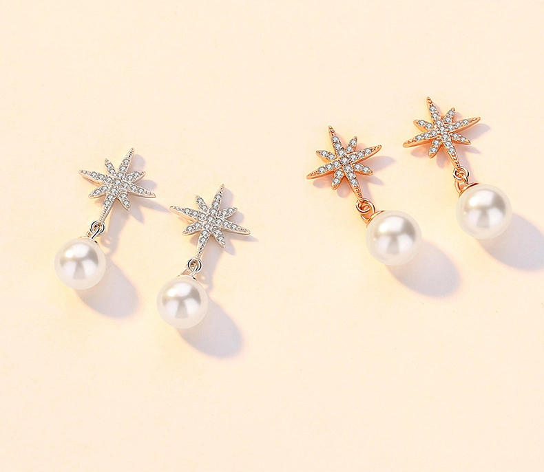 Sunflower Ray Pearl Shell Starfish Bow 925 Sterling Silver Earrings