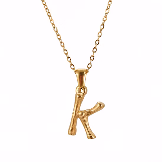 Stainless Steel Gold Initial Letter K Pendant Monogram Necklace Jewelry Women