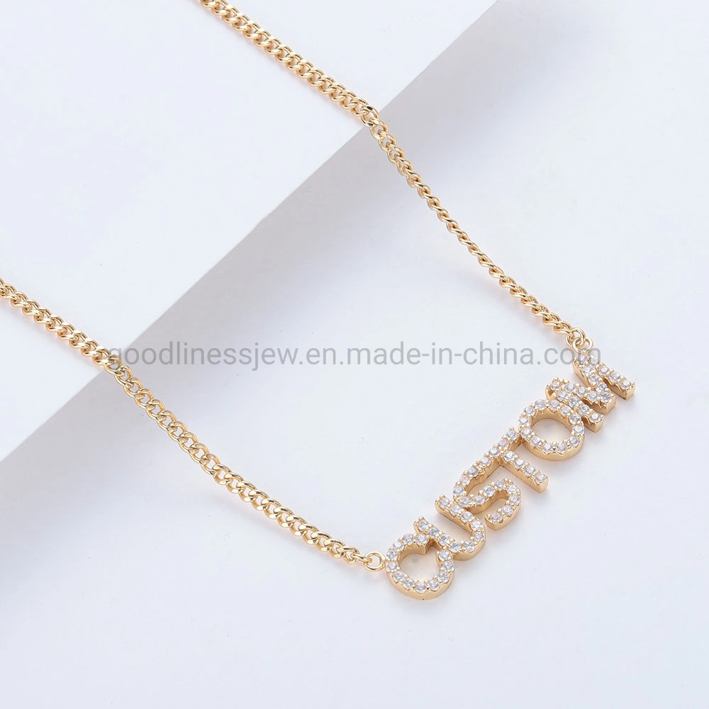 Custom Personalized Copper Cubic Zirconia Full Crystal Letter Necklace Fashion Jewelry