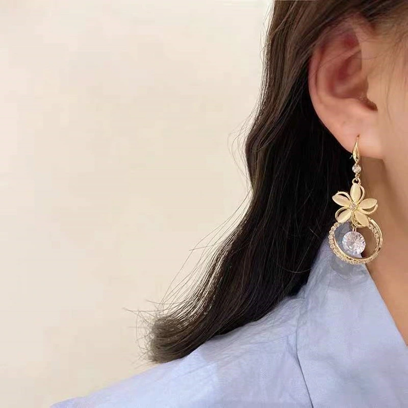 Korean Crystal Zircon Flower Pendant Earrings Fashion Party Jewelry