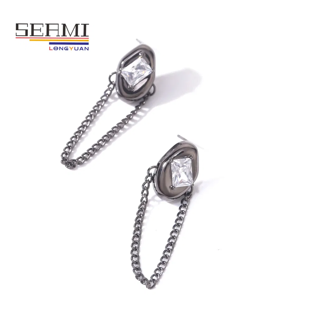 S925 Silver Needle Zircon Tassel Chain Long Earrings Women&prime;s Jewelry