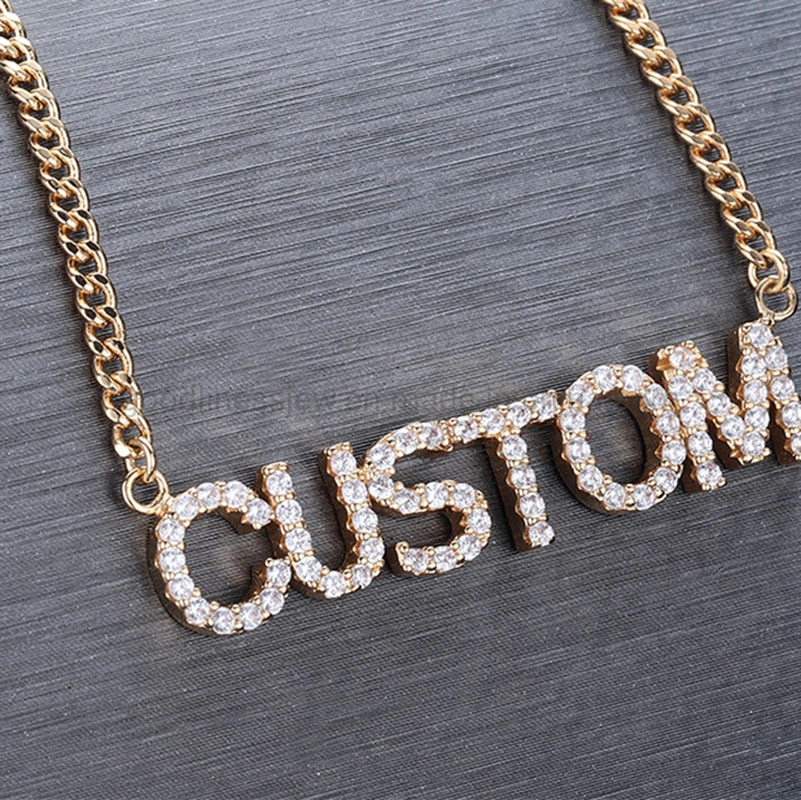 Custom Personalized Copper Cubic Zirconia Full Crystal Letter Necklace Fashion Jewelry