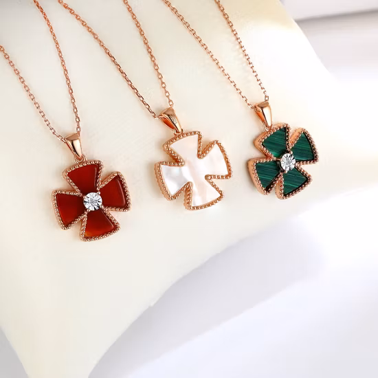 New Arrival Cross Wheel 925 Sterling Silver Necklace Jewelry with Mother of Pearl