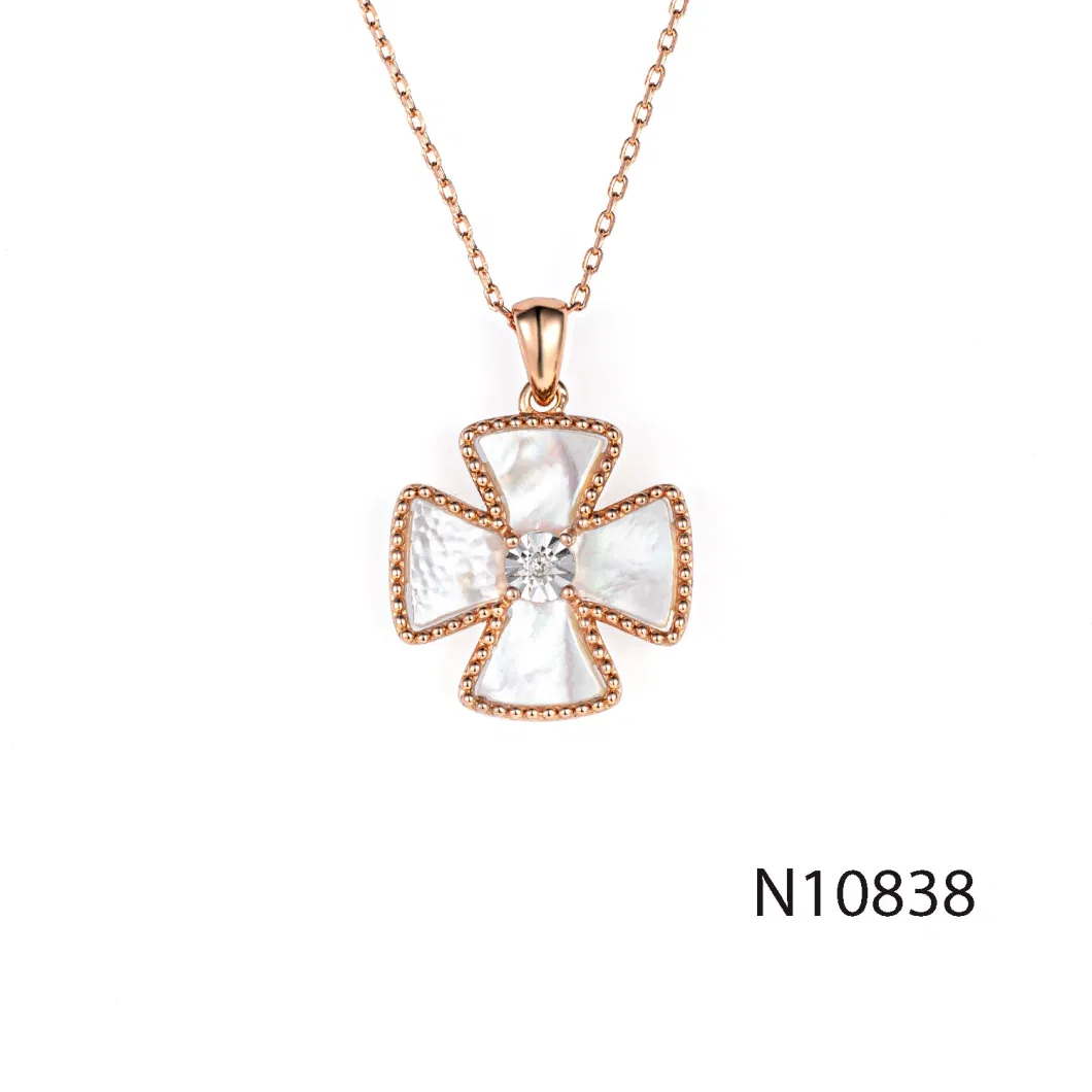 New Arrival Cross Wheel 925 Sterling Silver Necklace Jewelry with Mother of Pearl