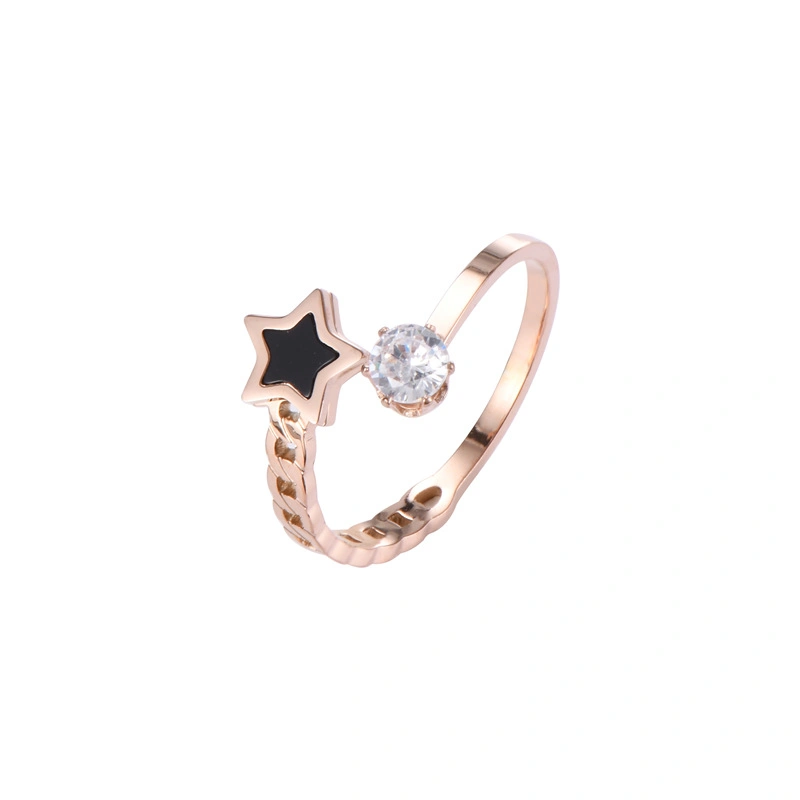 Classic Trendy Anniversary Gift Open Zircon Diamond Ring Women Romantic Couple Stainless Steel Rose Gold Plated Star Rings