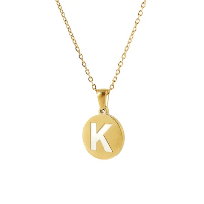 Fashion a to Z Letter Charms Stainless Steel Initials 18K Gold Plated Jewelry Round Shape Alphabet Pendant Necklace for Women