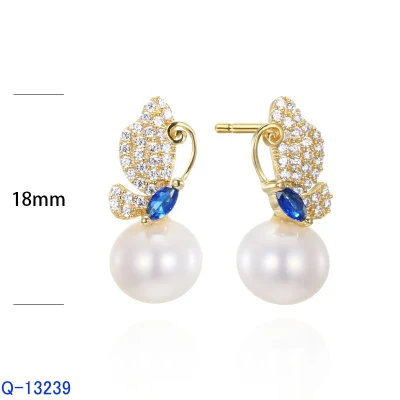 925 Sterling Silver Fashion Brass Copper Jewelry Freshwater Pearl CZ Dangle Drop Earrings for Women