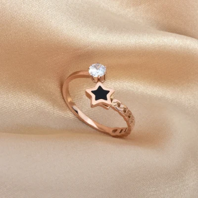 Classic Trendy Anniversary Gift Open Zircon Diamond Ring Women Romantic Couple Stainless Steel Rose Gold Plated Star Rings