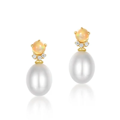 Pure Gold Jewelry Natural Opal Pearl Earrings Trendy Ladies Earring Designs
