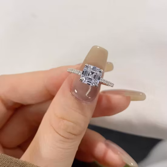 S925 Sterling Silver Diamond 8A CZ Cubic Zircon Engagement Ring Silver