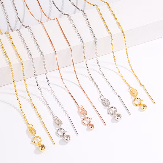 Wholesale Universal Chain Trendy Gold Plating Plain Chains 925 Sterling Silver Cross/ Rolo/Beads Slide Necklace Suitable All Pendant Chain Jewelry